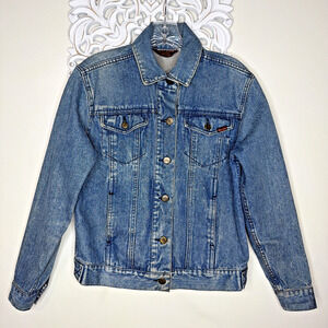 MIZZ LIZZ Women's MEDIUM Denim Jacket Button-up Four Pockets BLUE Made in Taiwan